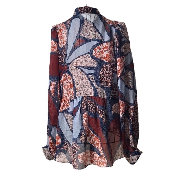 Shoshanna Silk Chiffon Floral Paisley Patchwork Tie Neck Blouse - Picture 5 of 13